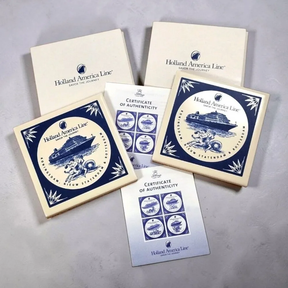 2 Holland America Cruise Delft Tile Coasters Royal Goedewaagen COA Netherlands